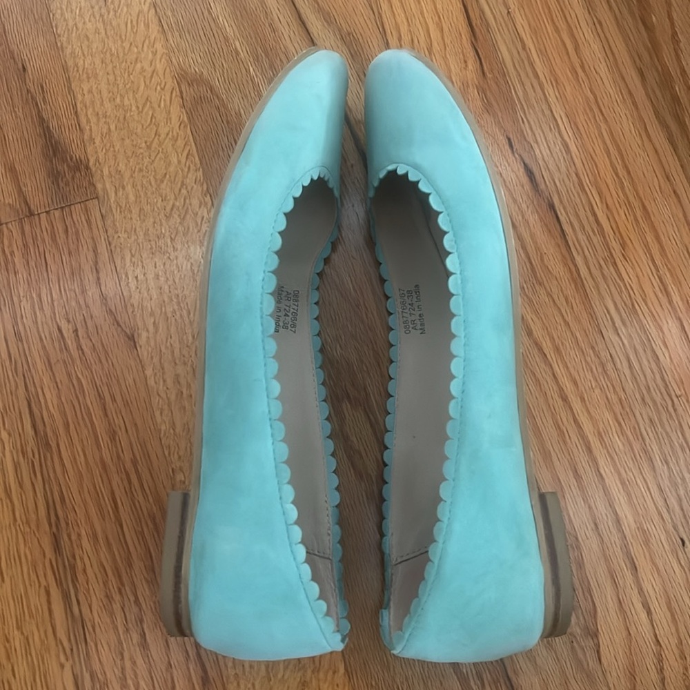 Boden Scalloped Ballet Flats - suede teal - size 7 - Picture 2 of 5